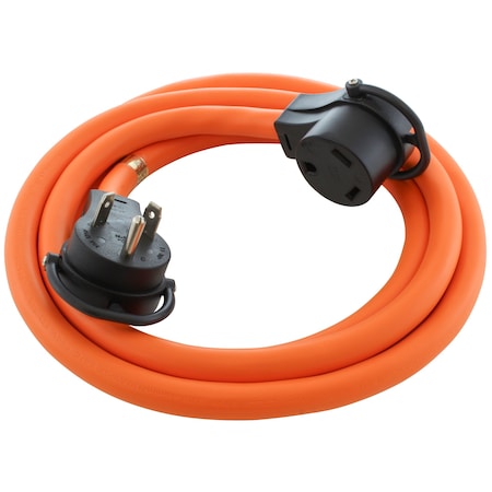 Ac Works STW Extension Cord, 10 AWG, Indoor/Outdoor, 10/3, 1 Outlets, TT-30R, Orange, Rubber, Nylon, TT-30P TT30PR-010F